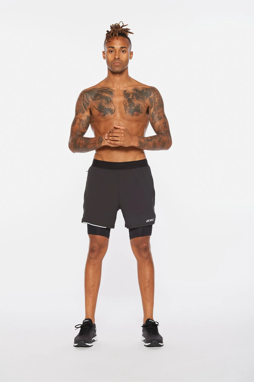 2XU - Aero Men's 2-In-1 5in Shorts - Black/Silver Reflective - 2023