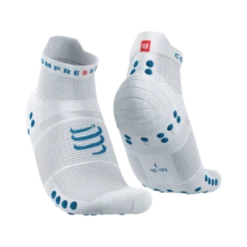 Compressport - Pro Racing Socks V4.0 Run Low - Unisex - White/Fjord Blue