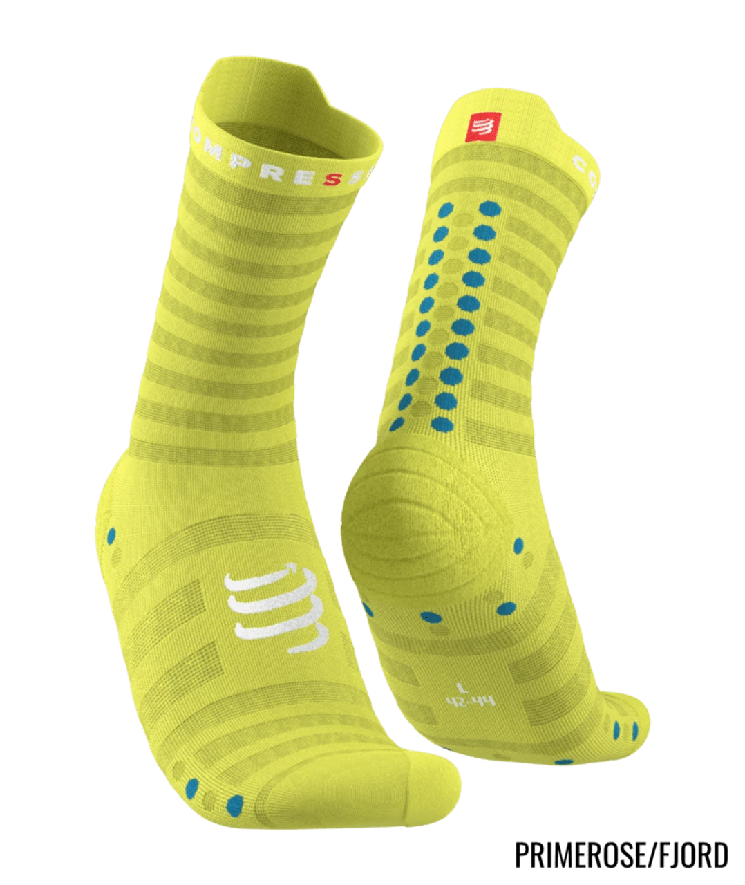 Compressport - Pro Racing Socks V4.0 Ultralight Run High - Unisex - Primerose/Fjord Blue